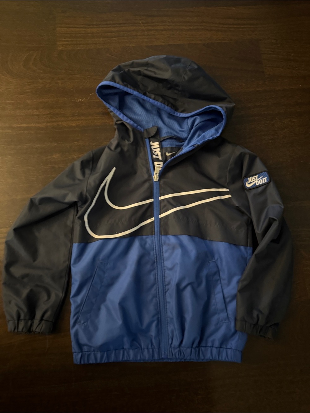Nike Kids Navy and Royal Blue Hooded Windbreaker Jacket